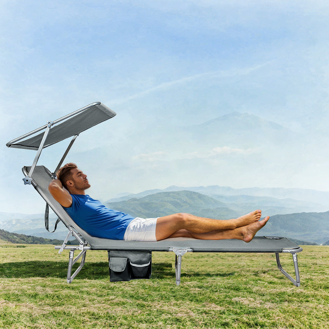 Levede Foldable Lounge Chairs with Canopy Grey-1910112248400056327