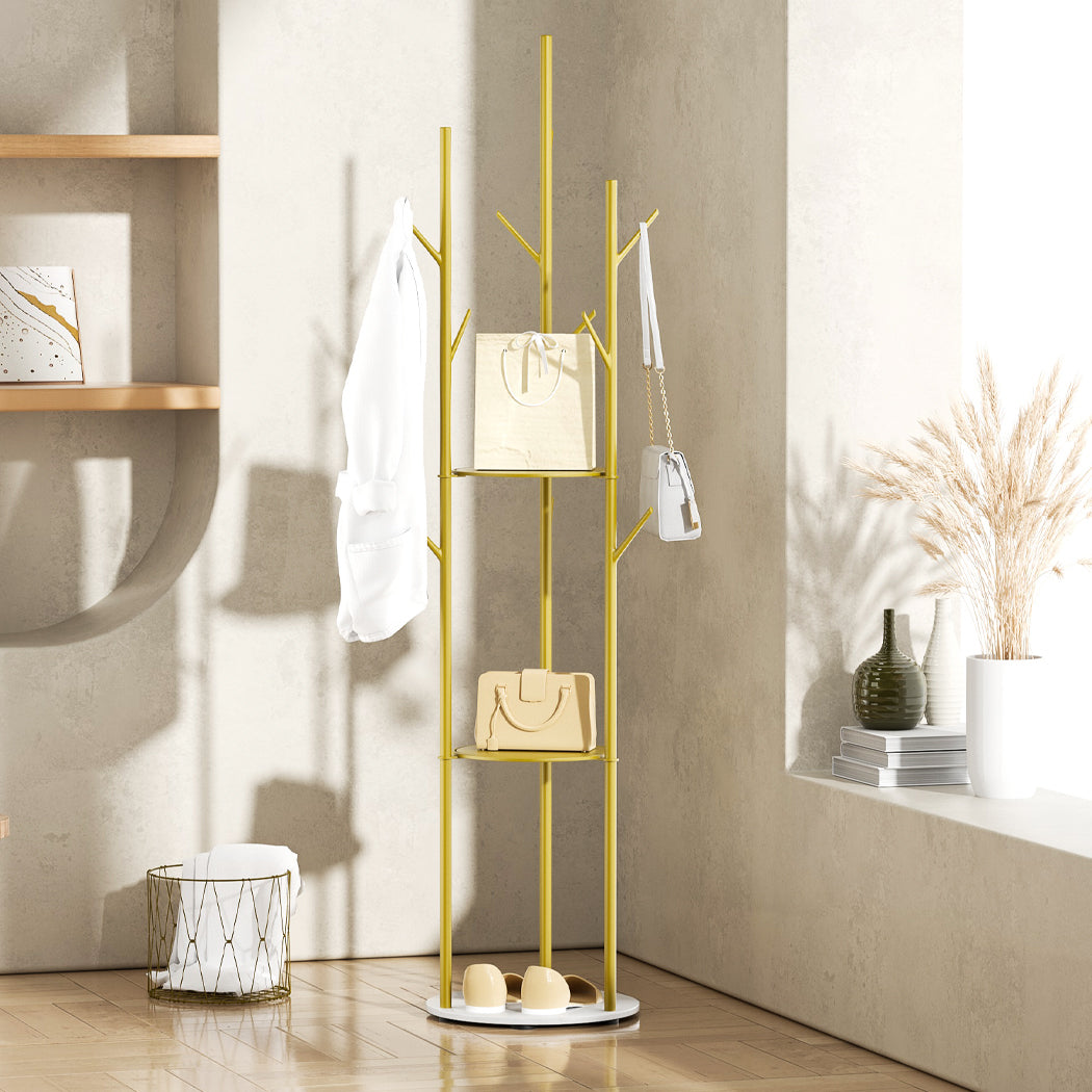 Levede Coat Rack Clothes Stand 8 Hook Organizer Gold-1910112990083026951