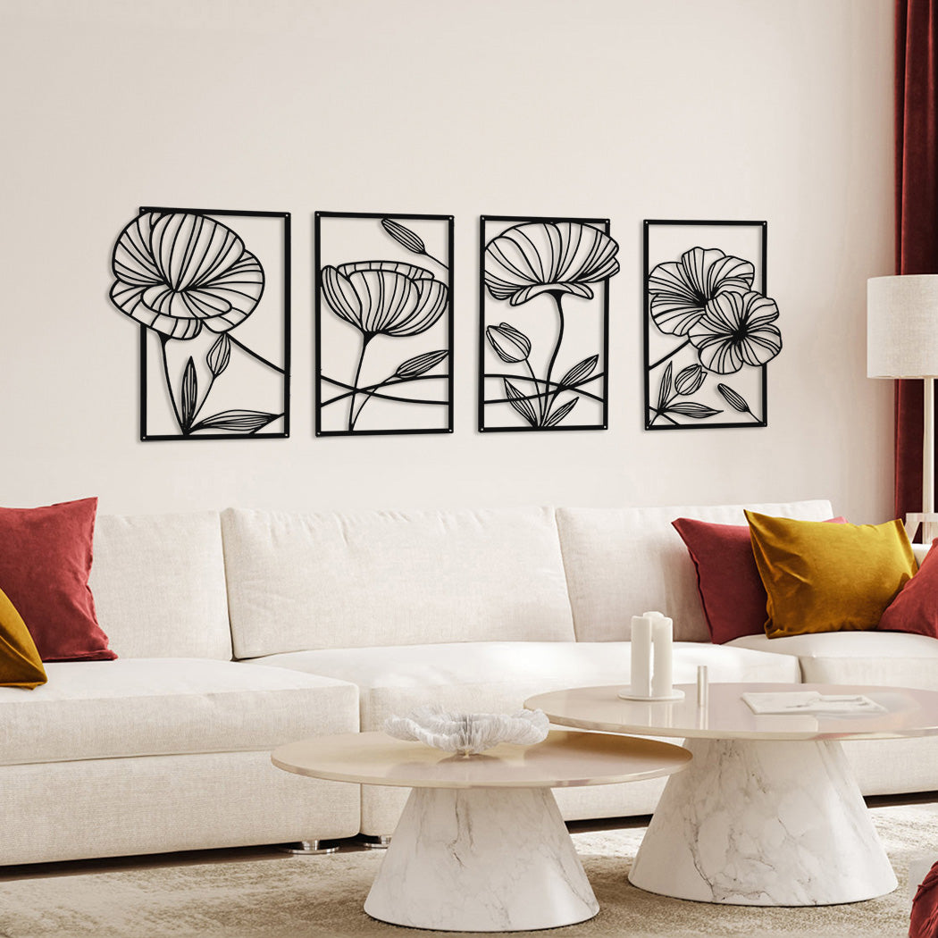 Yezi Metal Wall Art 4Pcs Floral Minimalist Line Decor-1942353710097240071
