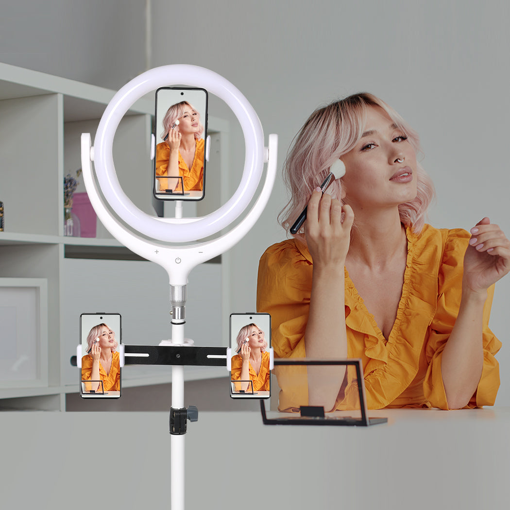 12'' LED Ring Light with Tripod Stand White-1919892833343508486