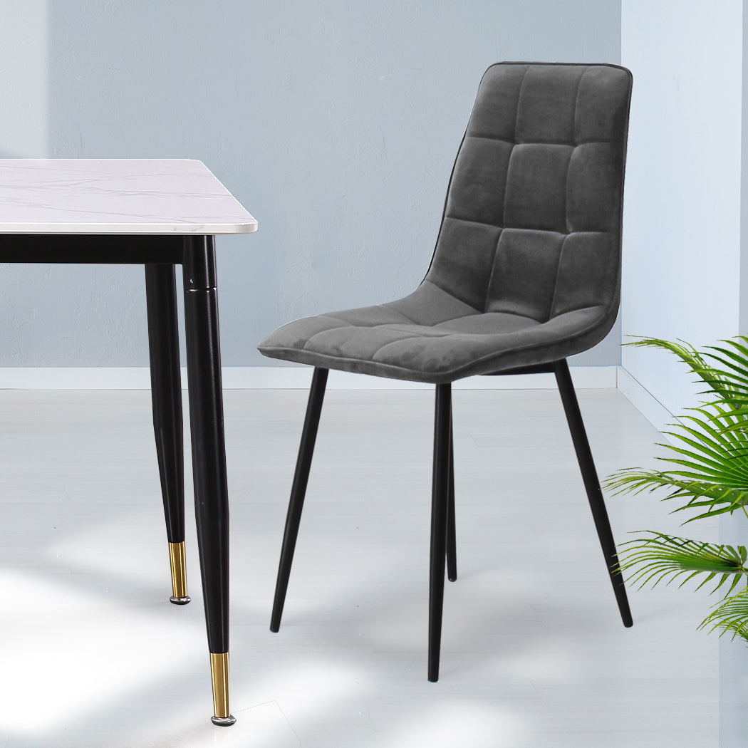 Levede 4x Dining Chairs Kitchen Velvet Grey-1910113287547260935