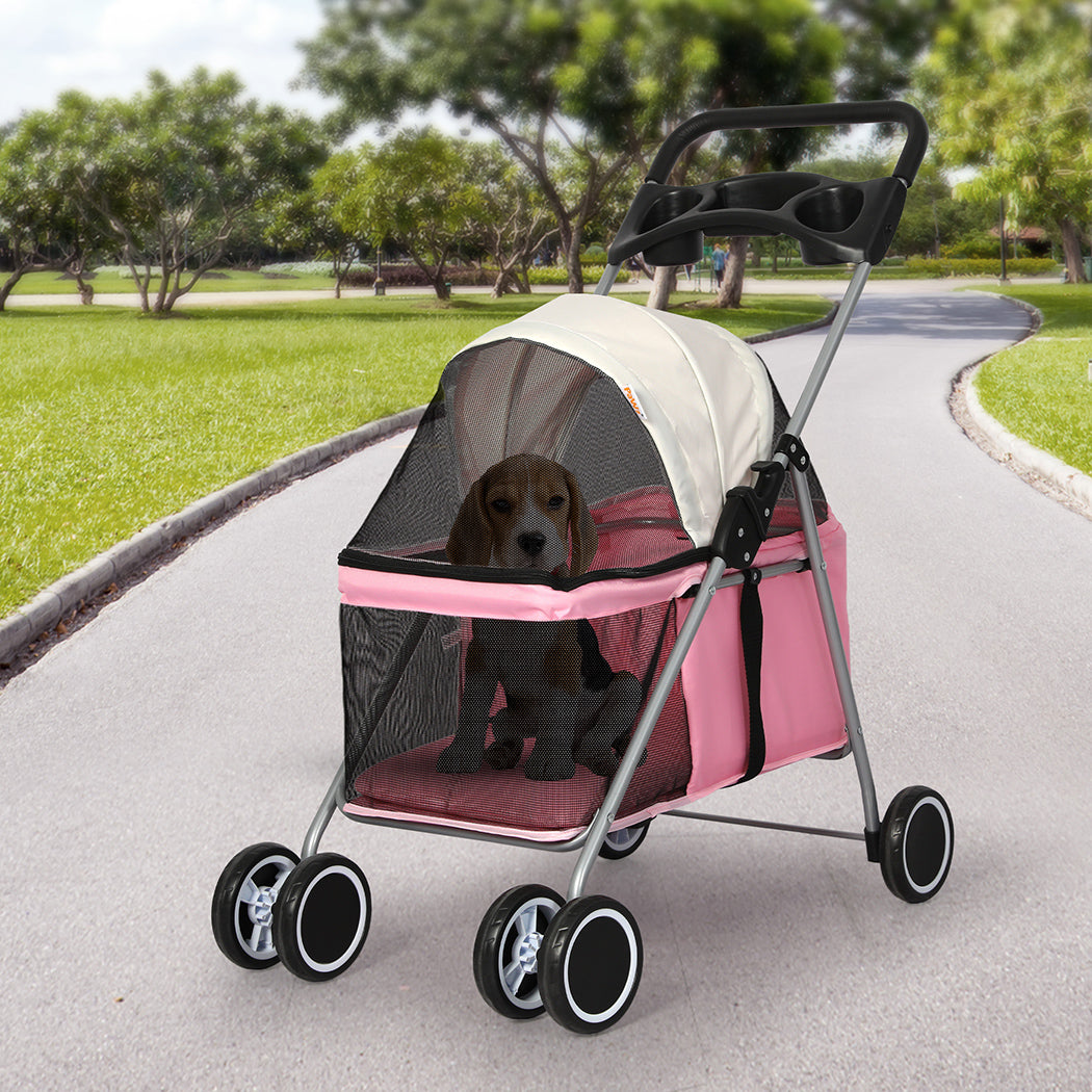 PaWz Pet Stroller Dog Cat Carrier Foldable Pink-1942352821169033223