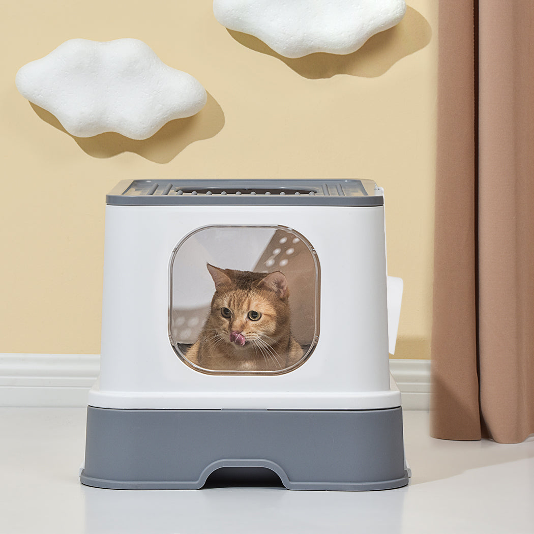 PaWz Cat Litter Box Fully Enclosed Kitty Grey-1942353064967147527