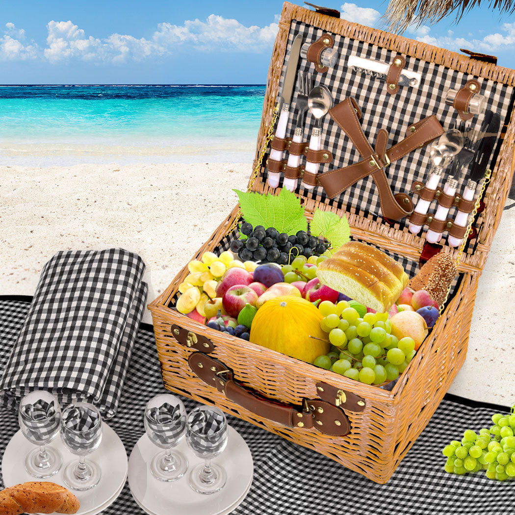 4 Person Picnic Basket Baskets Set Outdoor-1942353783468199943