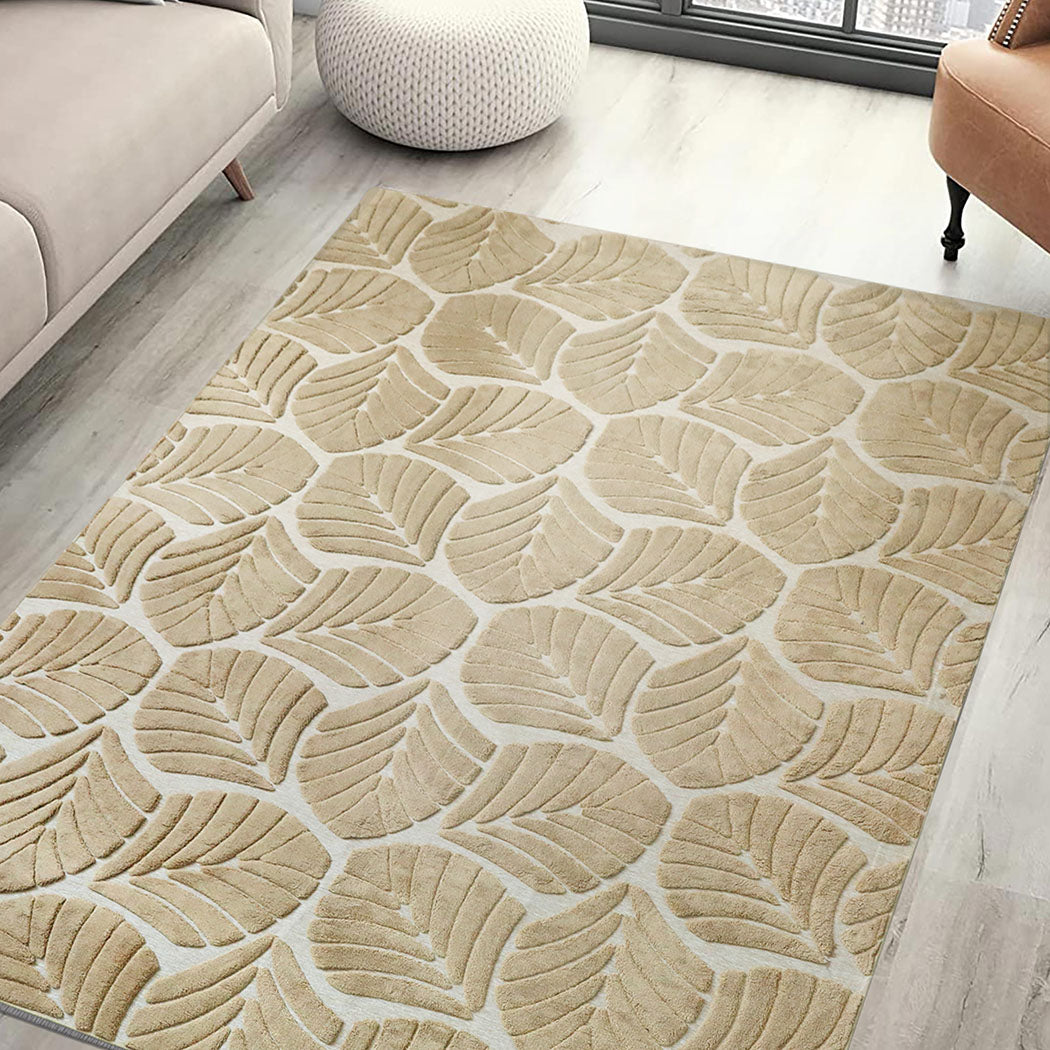 Marlow Floor Rug Soft Embossed Carpet Non Slip Plush Shaggy Rugs Leaf Pattern-1942353627809189895