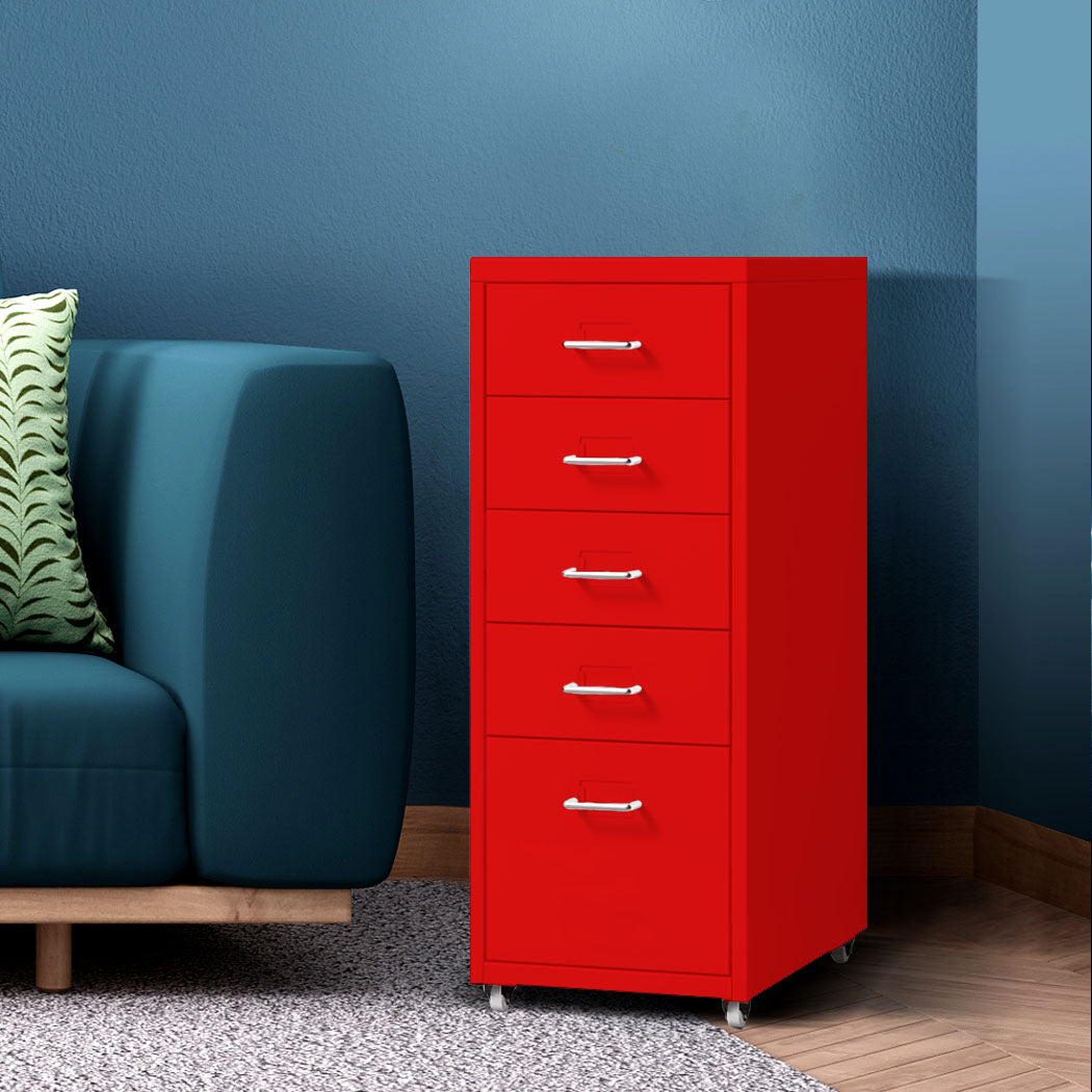 Levede 5 Drawer Office Cabinet Drawers Red-1917016720799830023