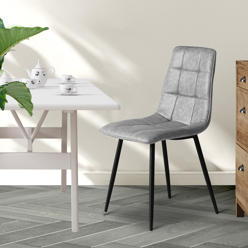 Levede 4x Dining Chairs Kitchen Chair Grey Faux Leather-1910113287937331207