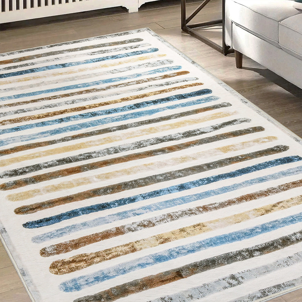 Marlow Floor Rug Short Pile Washable Carpet Soft Plush Non Slip Stripe 200x230-1942353626529927175
