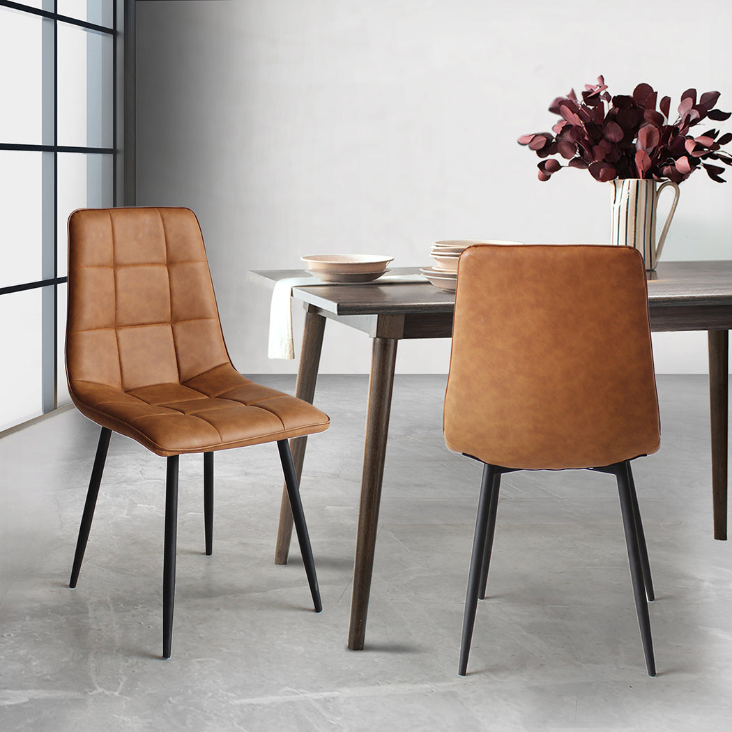 Levede 4x Dining Chairs Kitchen Chair Brown Faux Leather-1937319839714643975