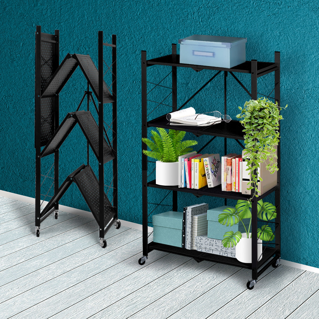 Levede Foldable Storage Shelf Display Black 4 Tiers-1942352905025753095