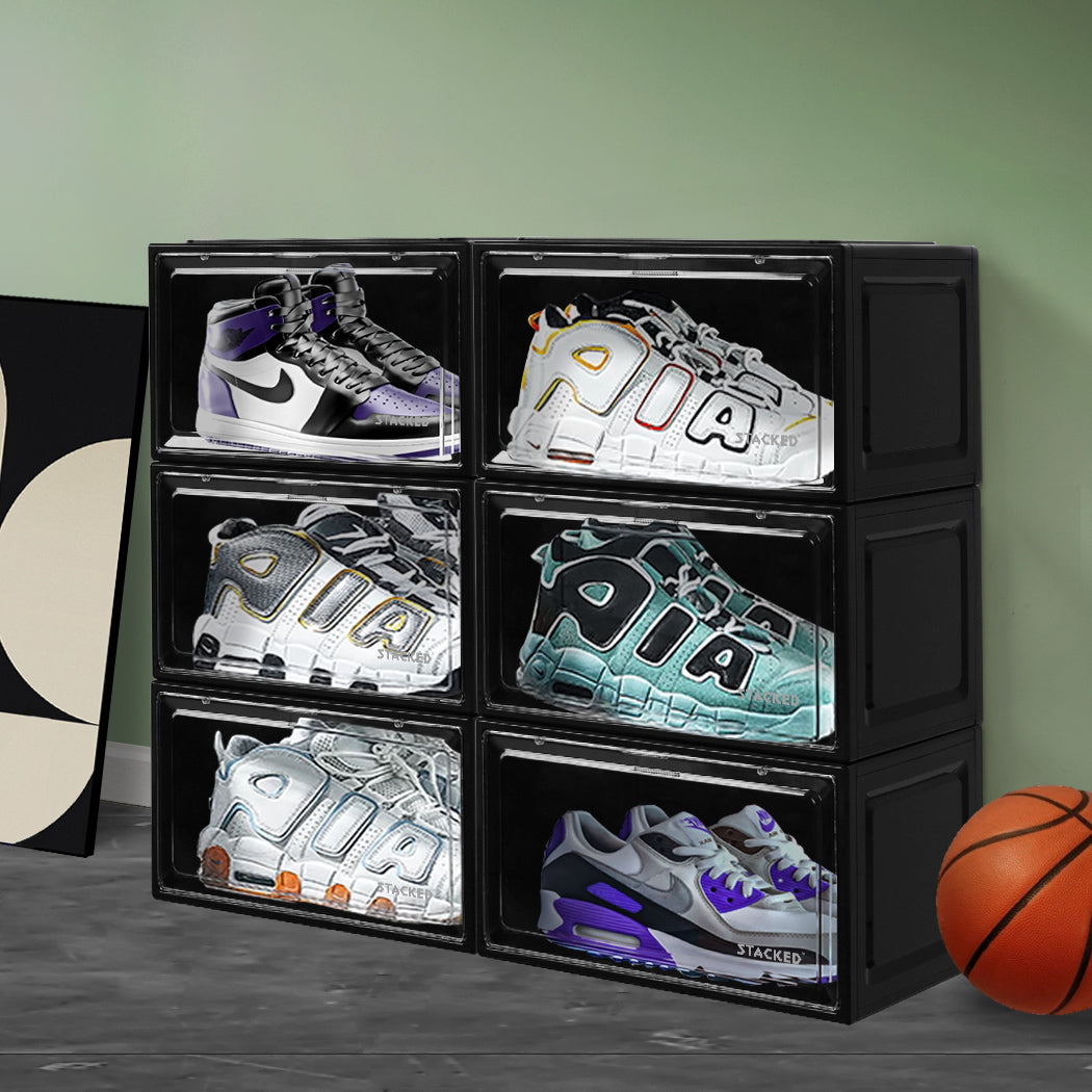 Stacked Shoe Box Acrylic Sneaker Display 6PC Black-1942352807613042695