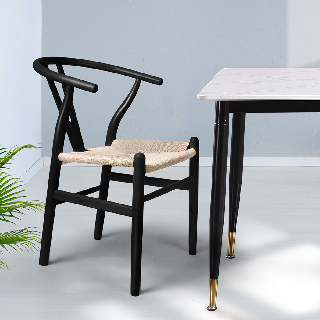 Levede 2x Dining Chairs Wooden Hans Black-1910113283671724039