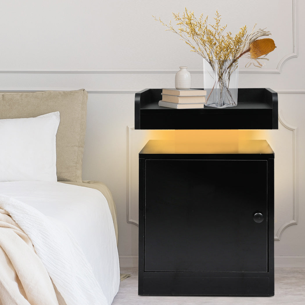 Levede Bedside Table USB Charger Outlet RGB Black-1910112205286805510