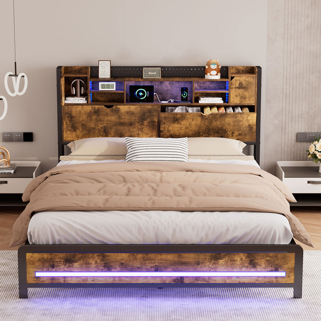 Levede Double Bed Frame Storage Headboard Industrial-1910112272865431559