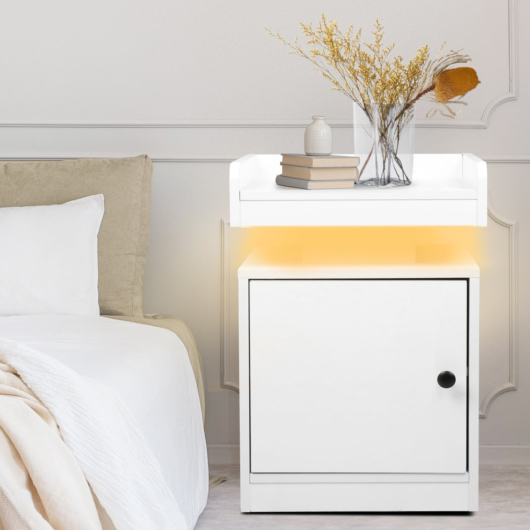 Levede Bedside Table USB Charger Outlet RGB White-1937319786434400262