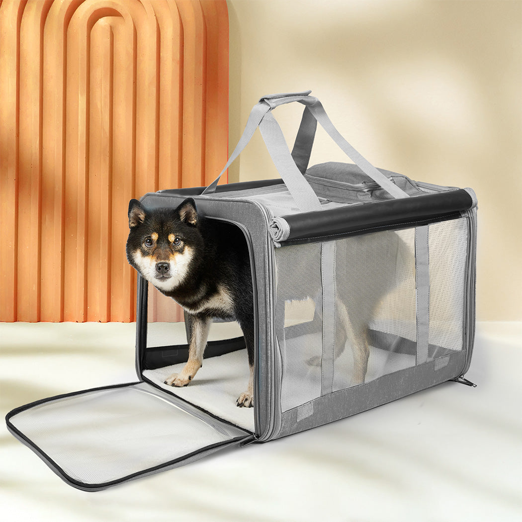 Pawz 3 in 1 Pet Soft Crate Dog Cat Carrier L Size Grey-1942353703801589767