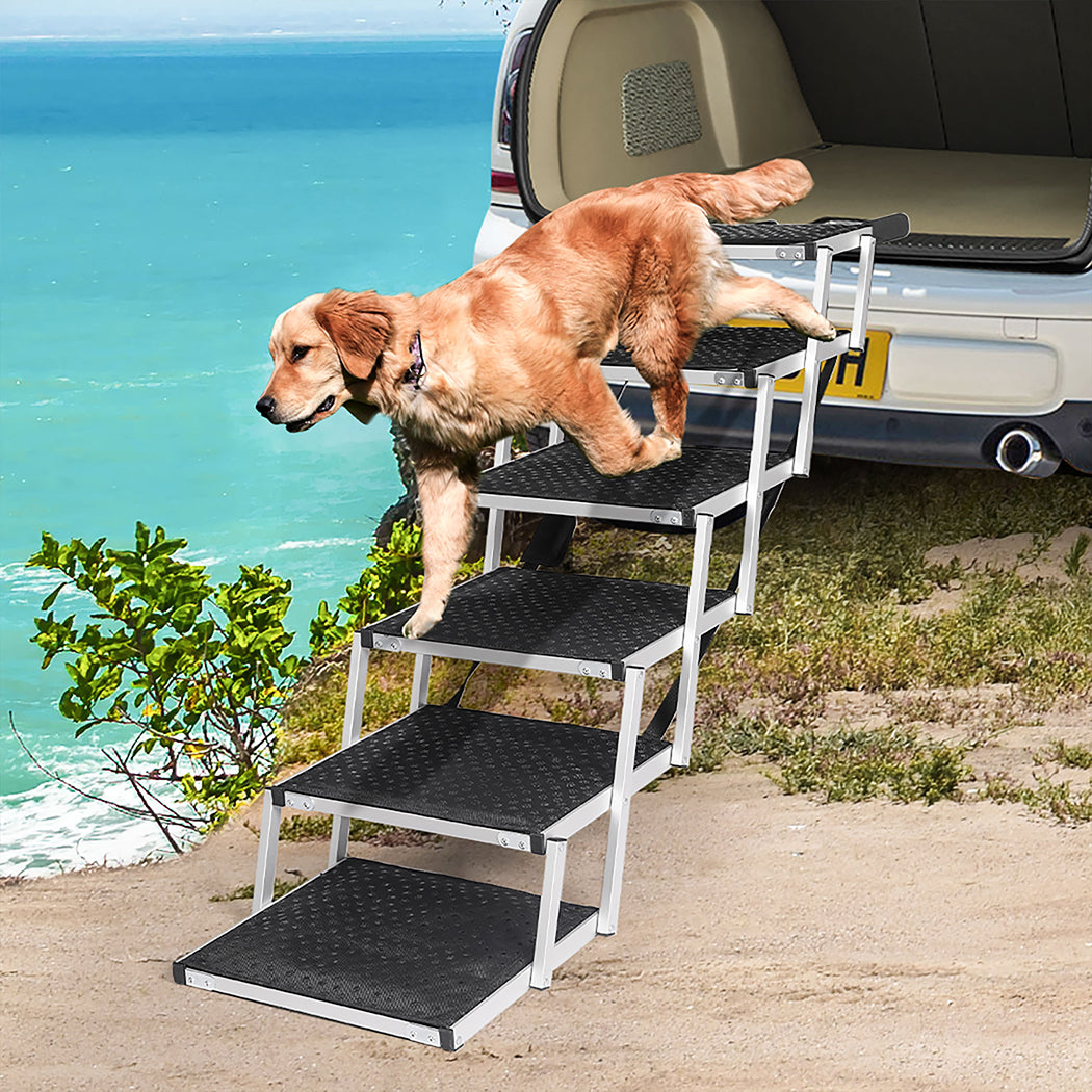 PaWz 6 Steps Dog Ramp Adjustable Height Black-1942352744128057351
