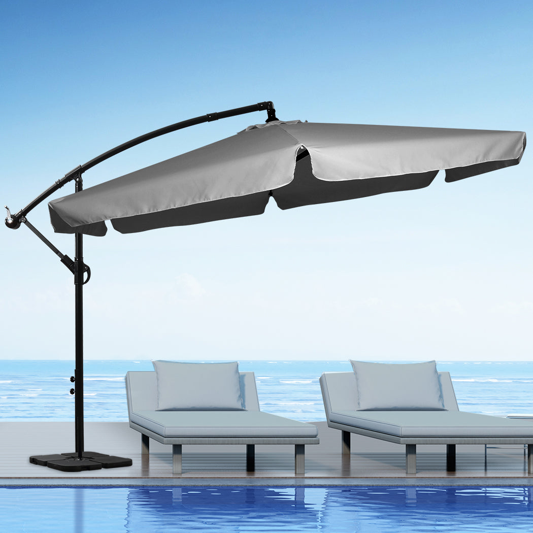 Mountview 3M Cantilever Umbrella Outdoor Grey With Base-1942353021853896711