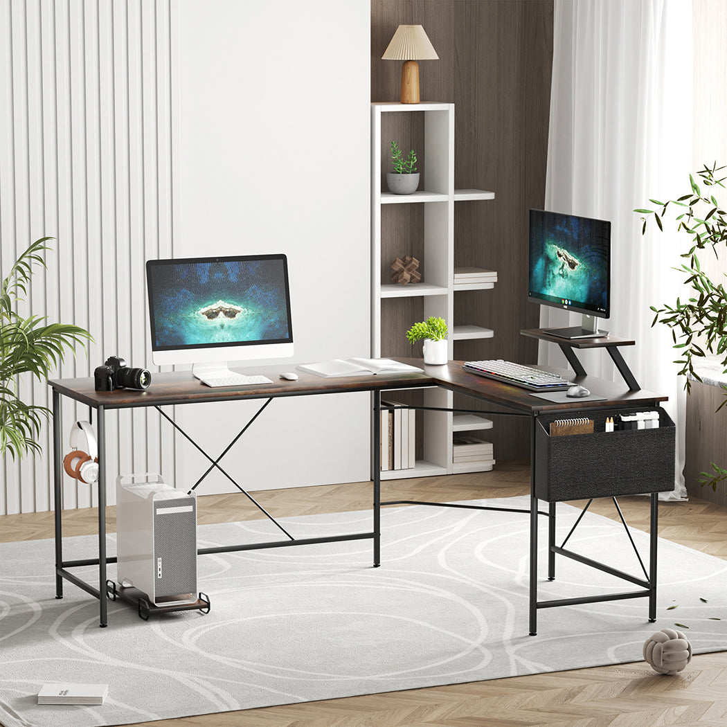 Levede Computer Desk Corner Desk Brown-1910112201935556615