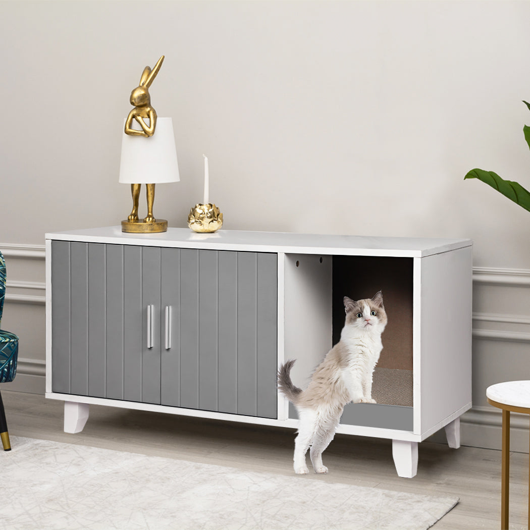 PaWz Enclosed Cat Litter Cabinet Box Grey-1942352745843527687