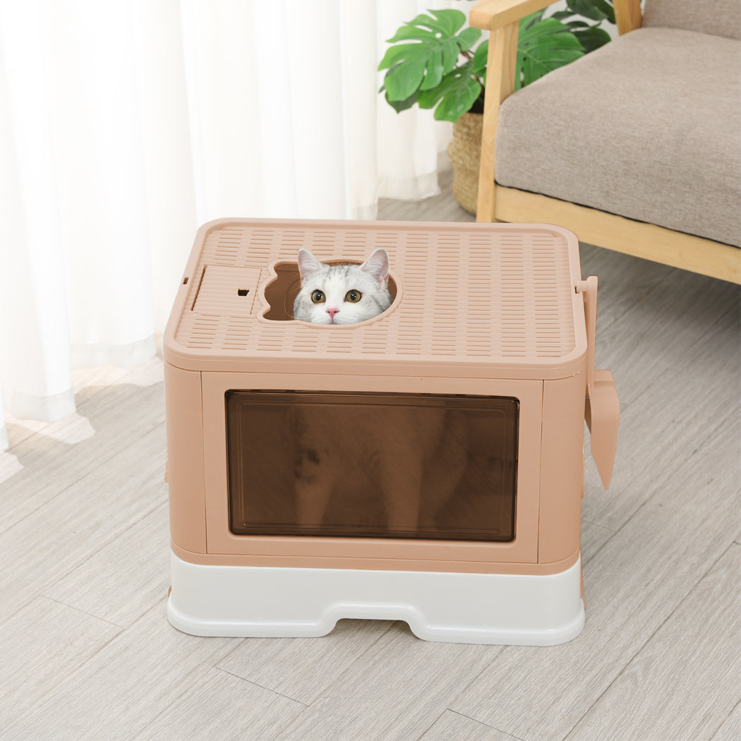 PaWz Foldable Cat Litter Box Tray Enclosed Pink-1942352746992766983