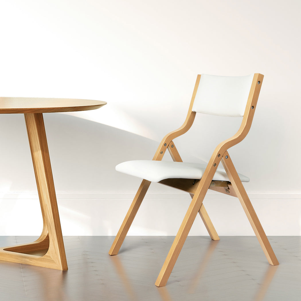 Levede 2x Dining Chairs Foldable PU Beige-1910113296992833543