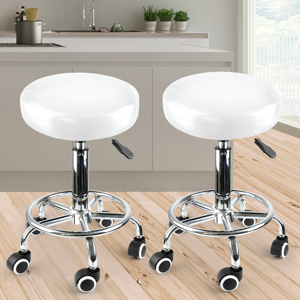 2x Levede Swivel Salon Barstool Hairdressing White-1910112554743631879