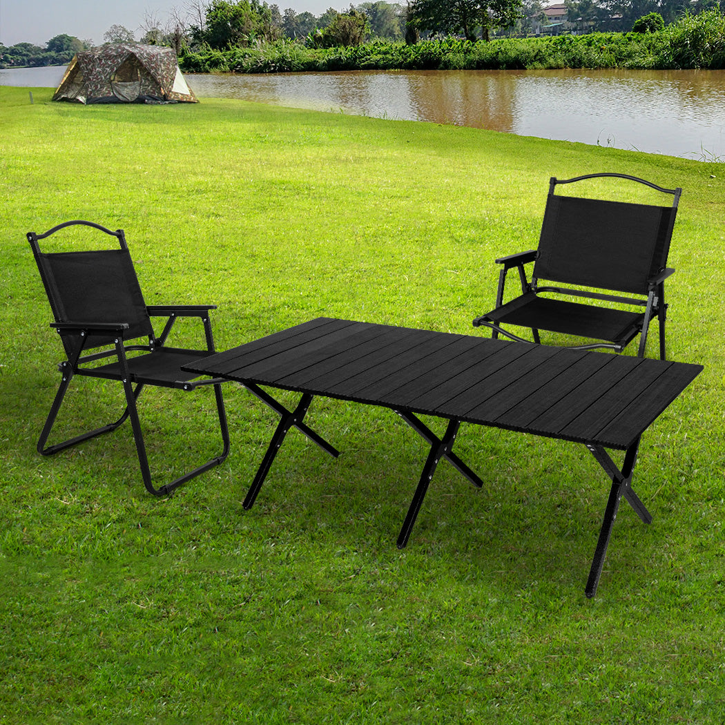 Levede Folding Camping Table Chair Set Black-1910112918557560839