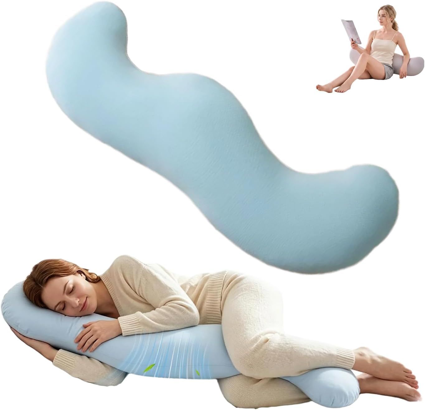 Pea Pod Shape Body Pillow for Adults Full-Body Support Side Sleeper Pillow, Pregnancy Back Pain Relief, Soft Hug Pillow with Memory Fiber Filling(Gray,31.5in)