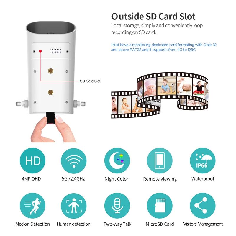 Waterproof Wifi Camera With 4.0Mp Two-Way Voice Motion Detection Night Vision & Ai Human Detection - Tf Card-1915196615547817987