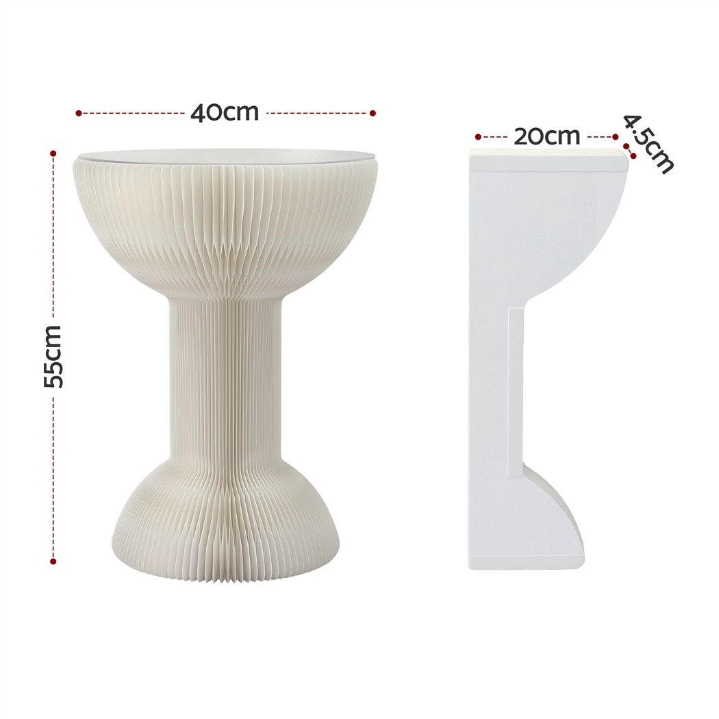 Artiss Paper End Table Honeycomb Coffee Table Foldable Round Bedside Side Table White 40x55cm