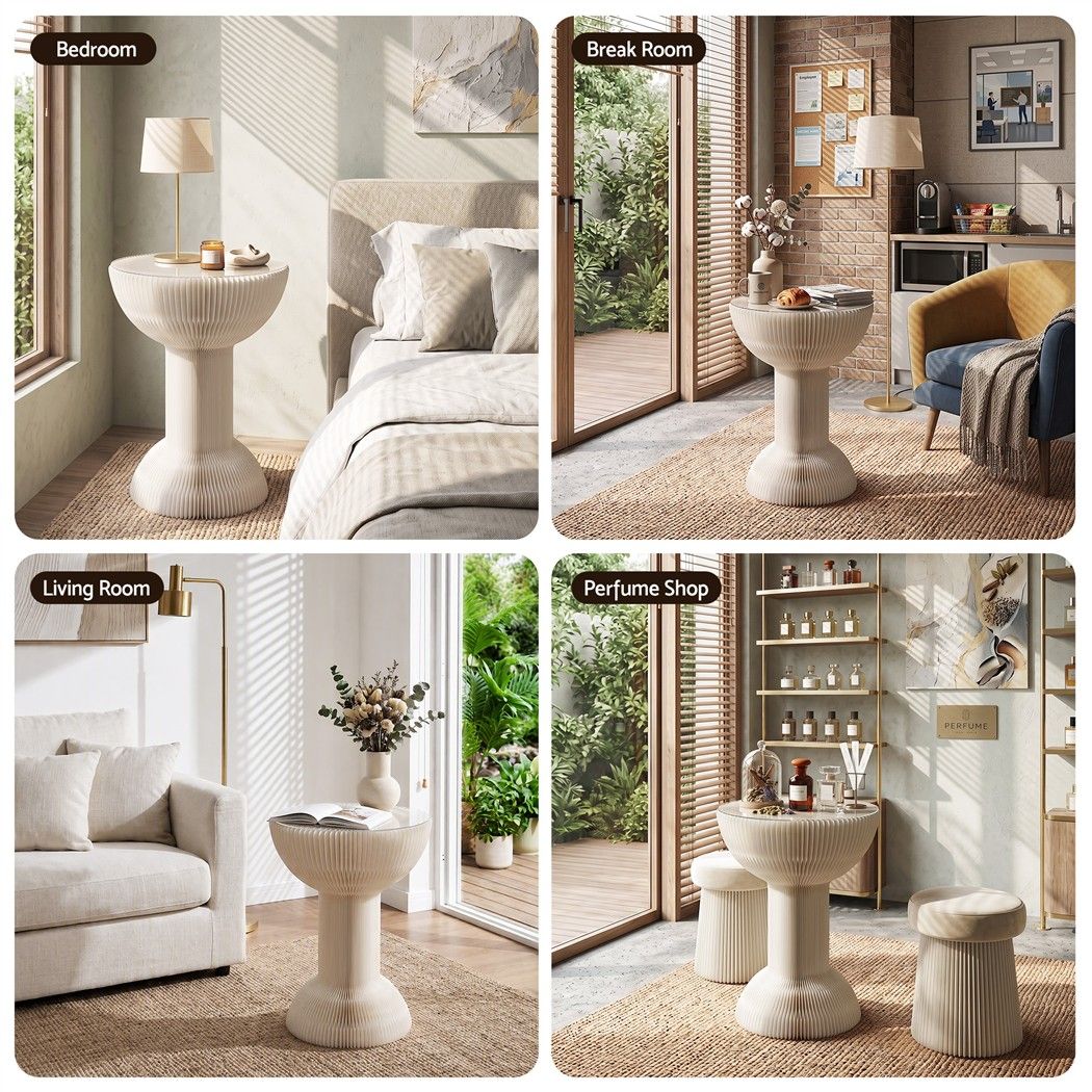 Artiss Paper End Table Honeycomb Coffee Table Foldable Round Bedside Side Table White 40x55cm