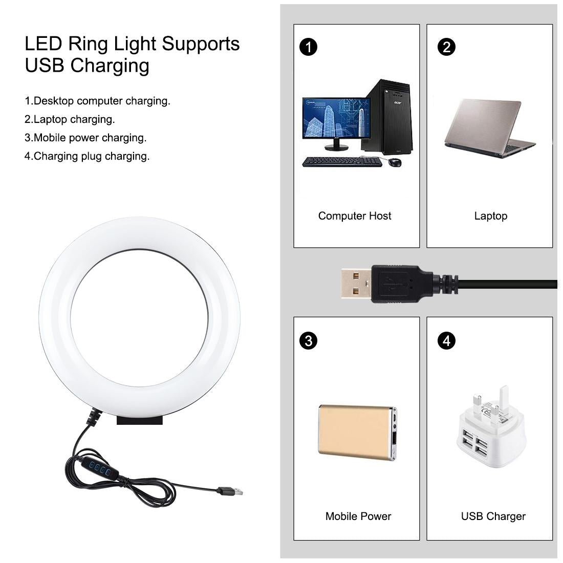 6.2 Led Ring Light With Usb 3 Modes Dimmable Vlogging Photography Video Pocket Tripod Mount Cold Shoe Ball Head Black-1915196506592382982