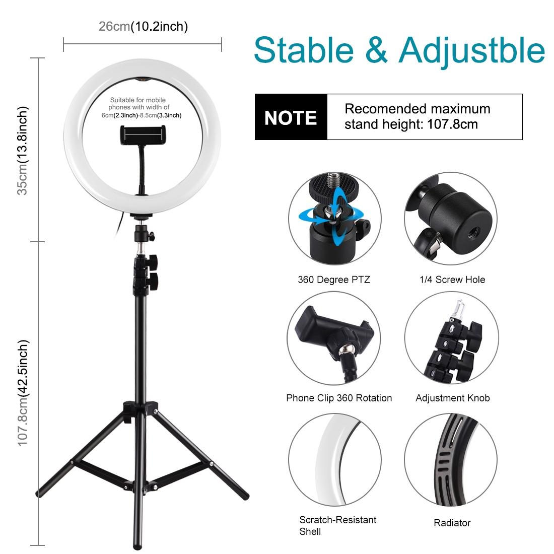 10.2 Ring Light With Tripod Usb 3 Modes Dual Colour Diffuse Light Phone Clamp with Remote - Black-1915196507351552005
