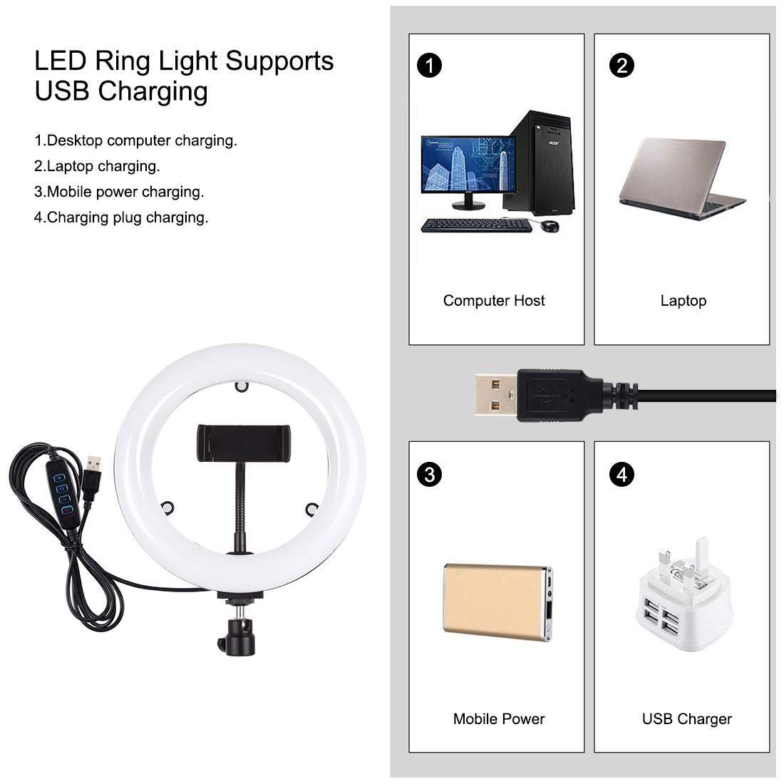 7.9 Dual-Colour Led Ring Light With Desktop Mount And Phone Clamp-1915196509482258437