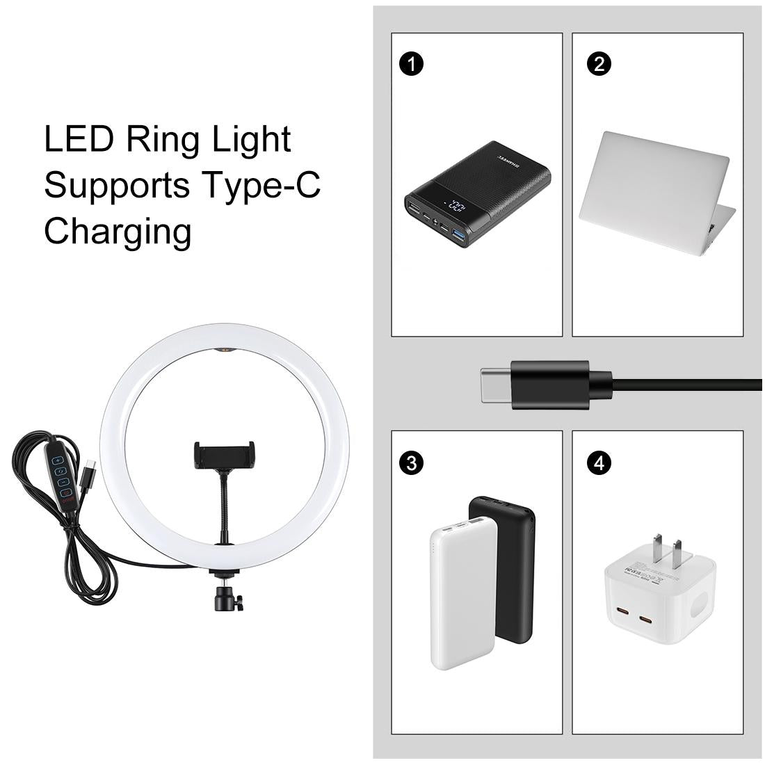 11.8 Led Ring Light Kit With Tripod & Dual Phone Brackets - 3 Modes Dual Colour Temperature Curved Surface Type-C - Black-1915196511776542724