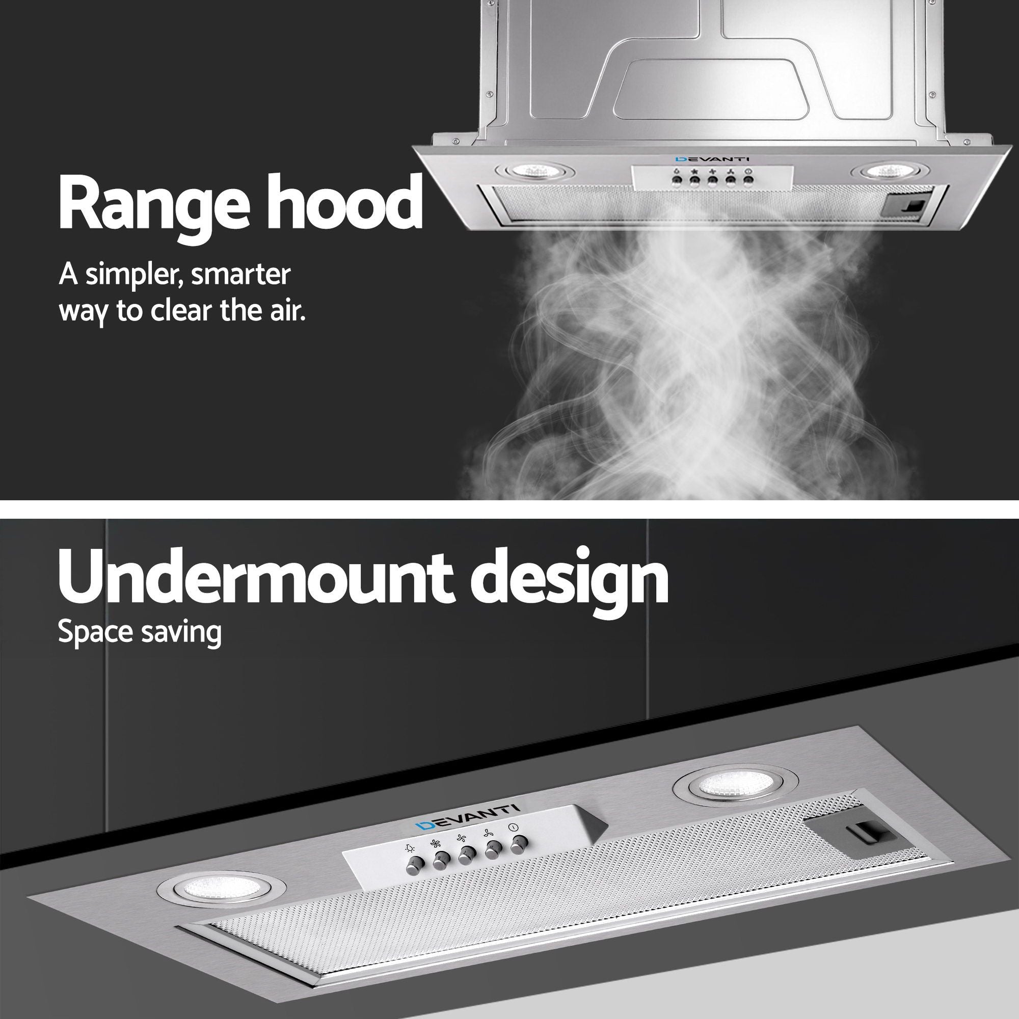Devanti 520mm Range Hood 52cm Rangehood Stainless Steel