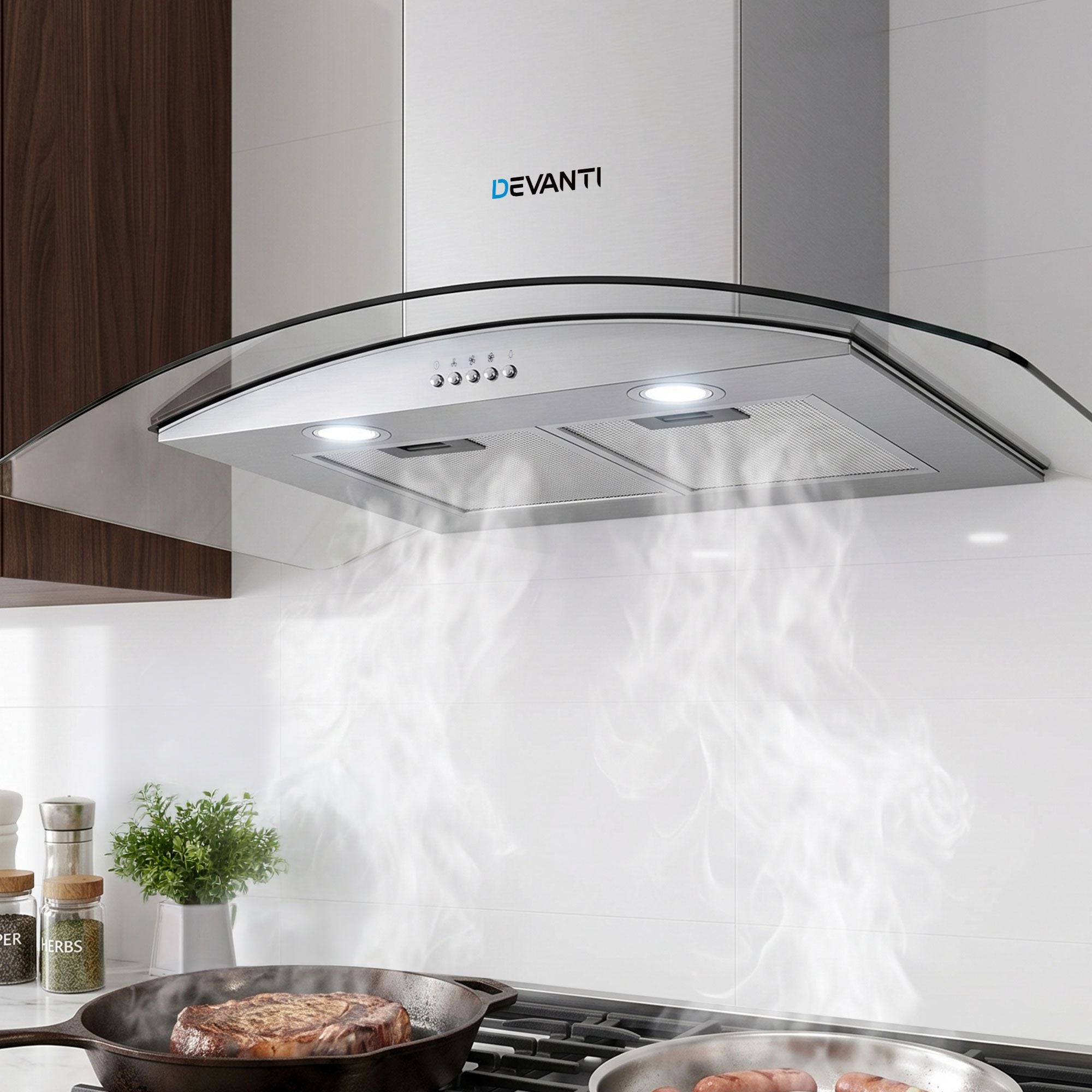 Devanti 900mm Range Hood 90cm Rangehood Glass Canopy