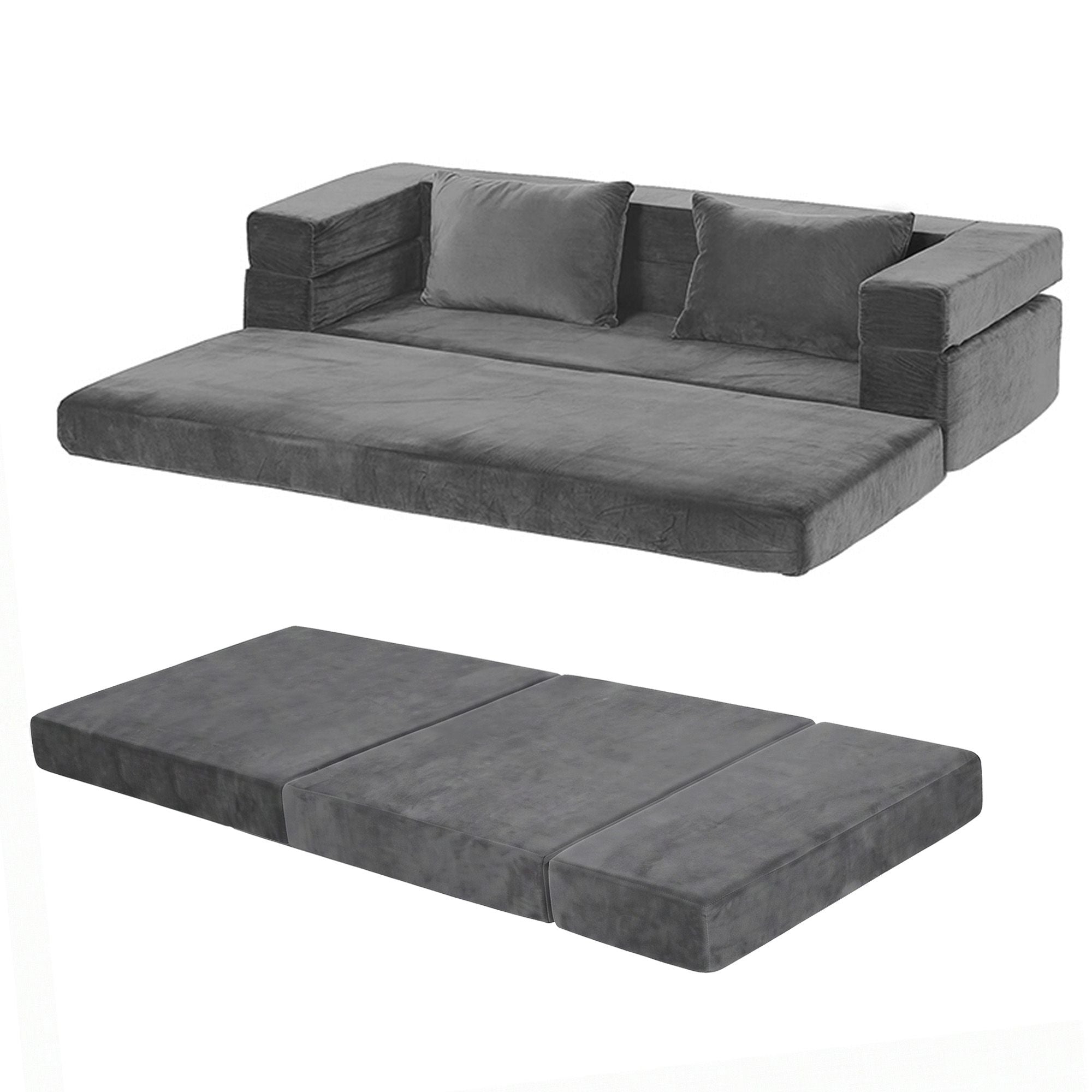 Artiss 3-in-1 Convertible Sofa Bed with Folding Mattress Velvet Foam Chair 300KG