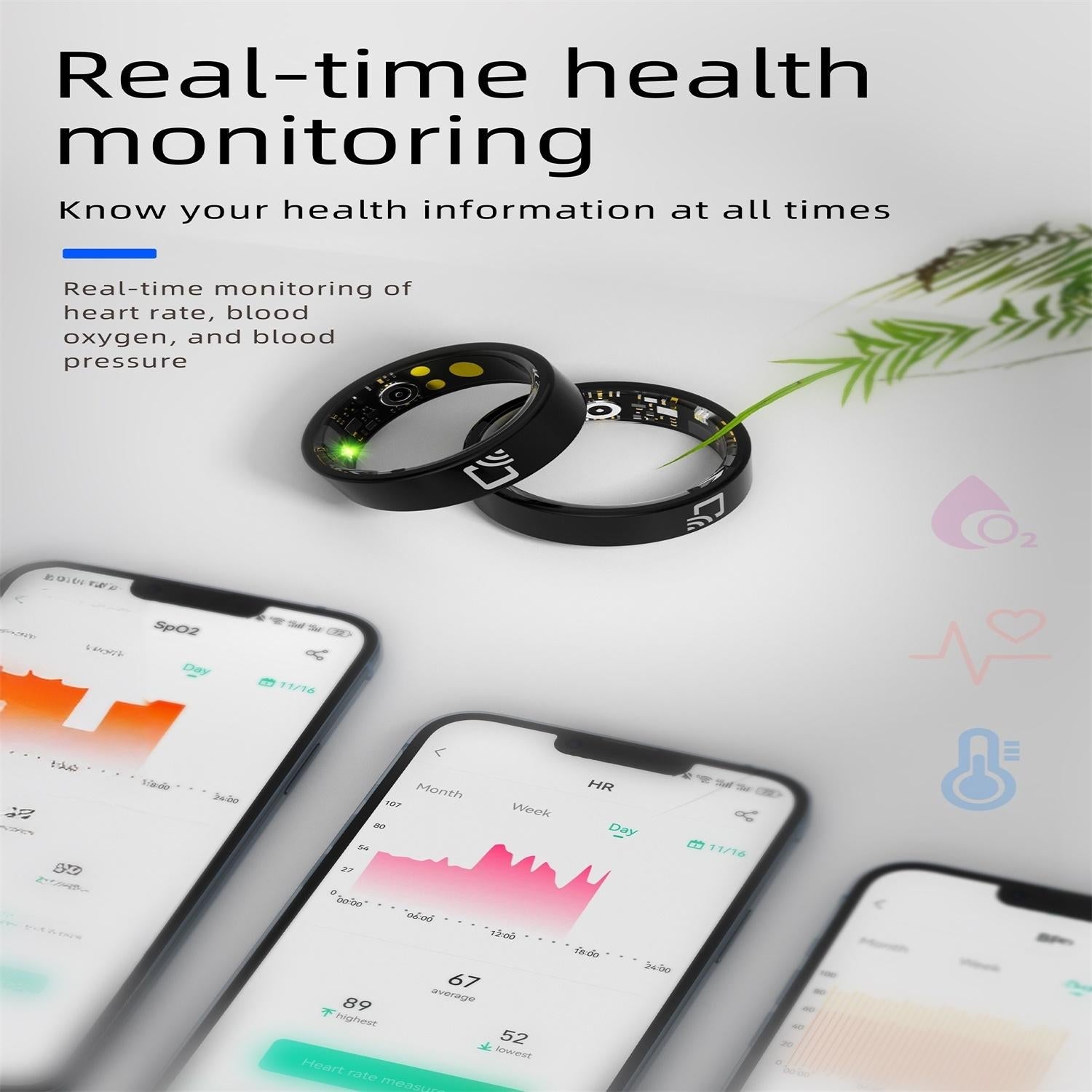 Smart Ring With Heart Rate Blood Oxygen Sleep Monitoring And Multiple Sports Modes - Black Size 9-1915196856862904323