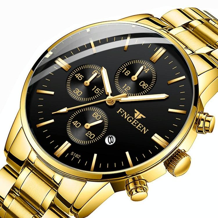 Men Three-Eye Luminous Quartz Watch - Black / Gold-1915196529359065090