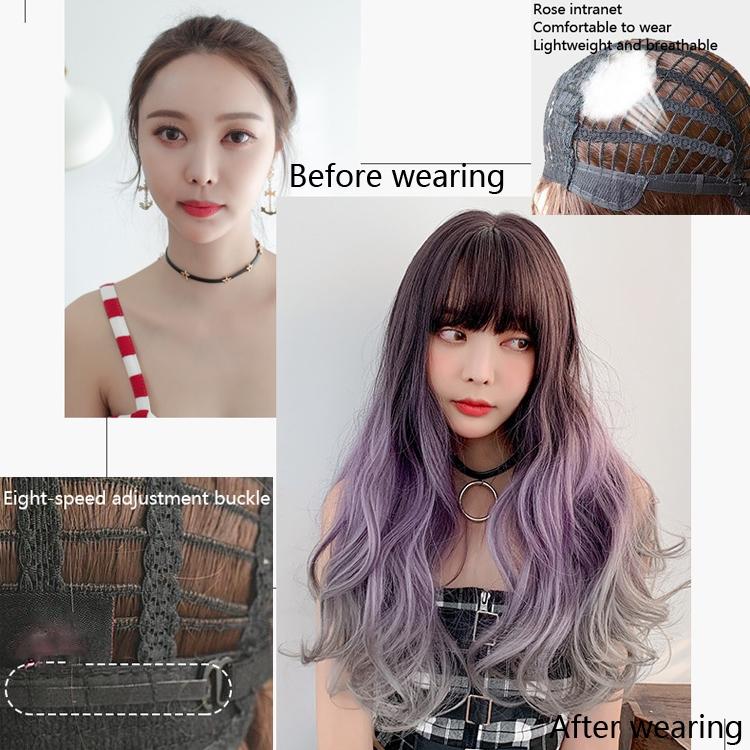 65Cm Big Wave Curly Wig With Full Bangs - Gradient-1915196942472843268