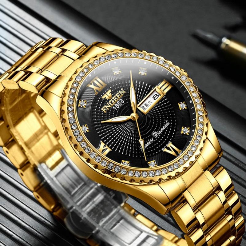 Men Luminous Quartz Watch - Full Gold With White Face-1915196514079215621