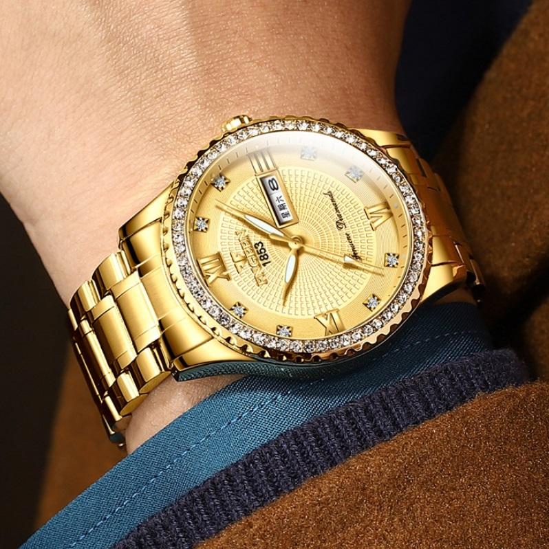 Men Luminous Quartz Watch - Full Gold With White Face-1915196514079215622
