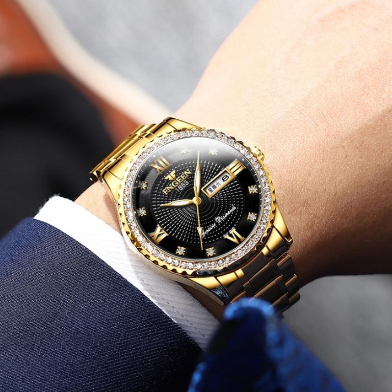 Men Luminous Quartz Watch - Full Gold With White Face-1915196514079215623