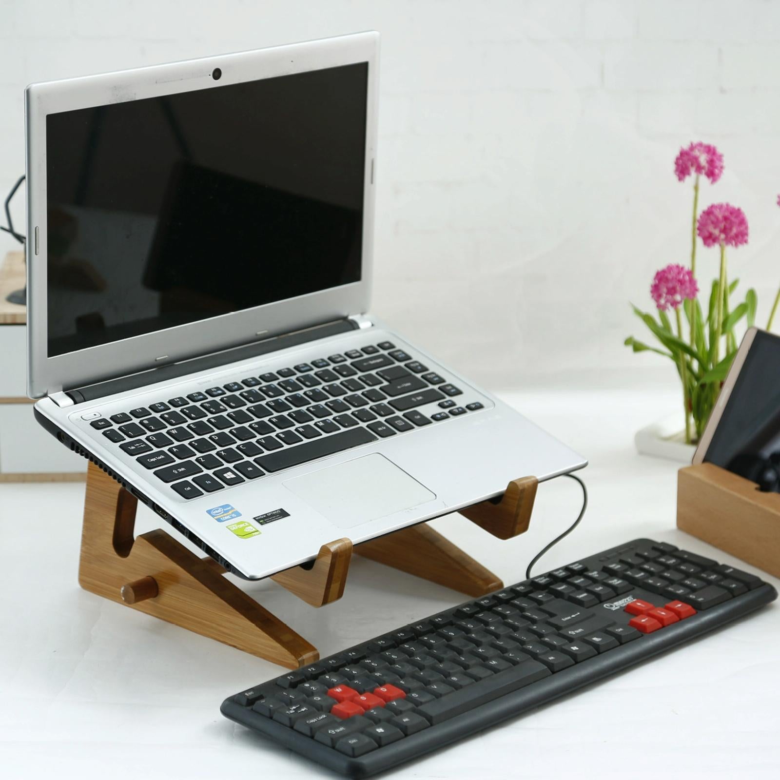 Bamboo Wood Desktop Storage Rack For Computers And Tablets-1915197981548744711