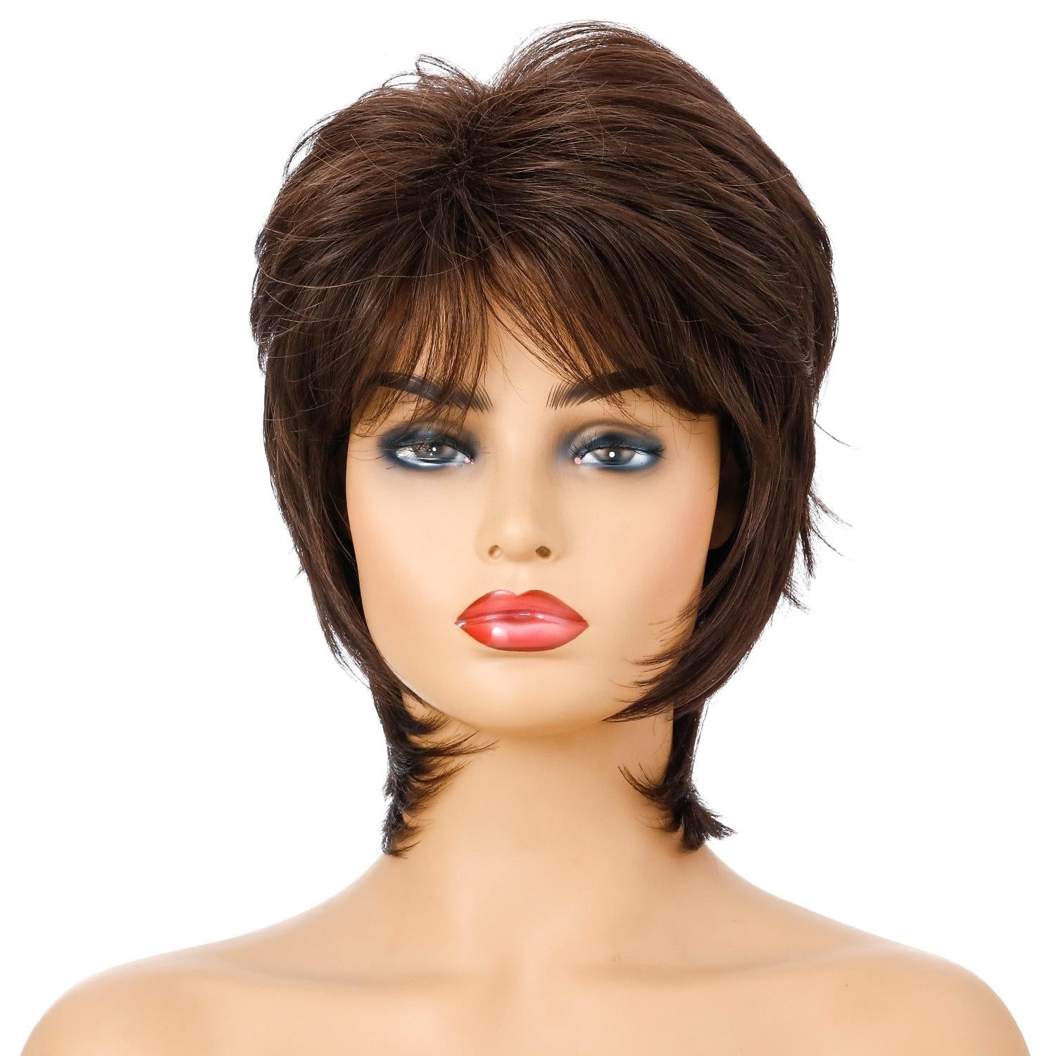 Women Short Hair Wig With Full Bangs-1915197270173814791
