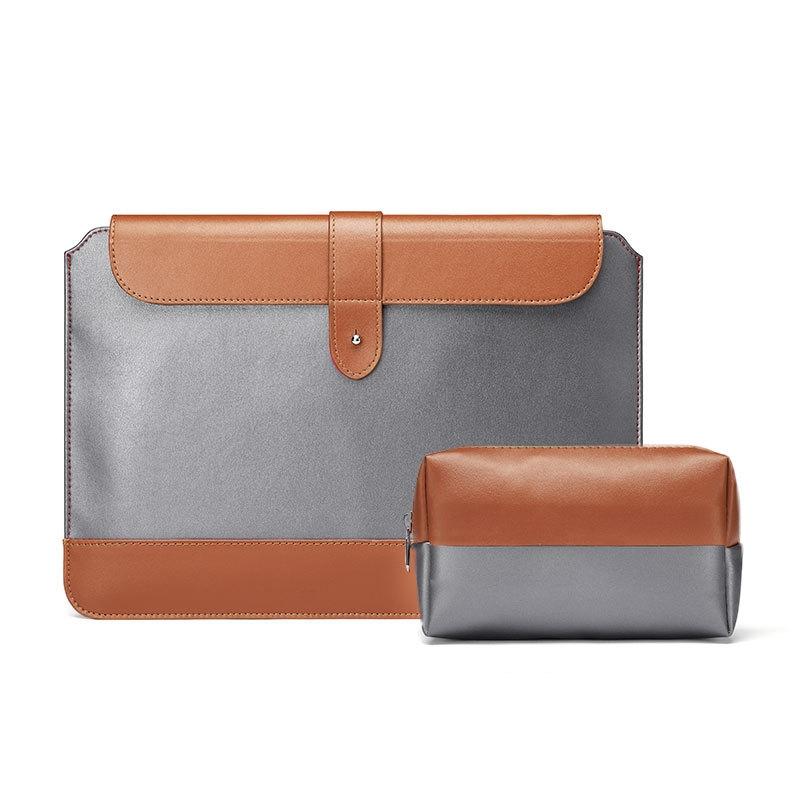 Microfiber Notebook Liner & Power Bag - Horizontal - Gray & Brown - 11-12 Inch-1915197049431789575