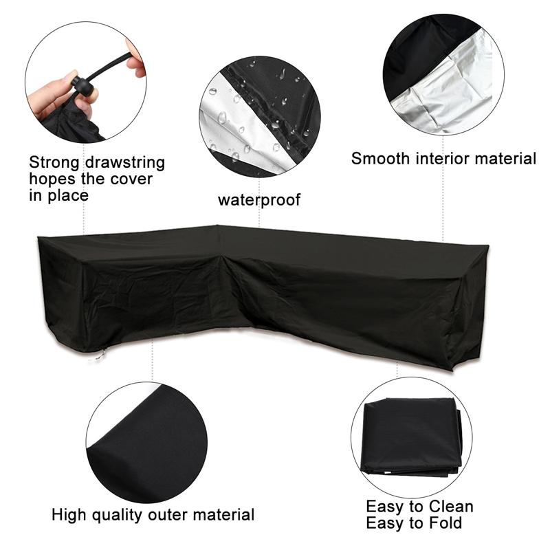 Waterproof Outdoor Corner Sofa Cover - 286X222X82Cm - Black-1915196648020119555