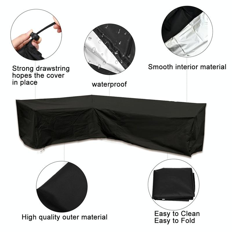 Waterproof Outdoor Corner Sofa Cover - 300X300X98Cm - Black-1915196655104299011